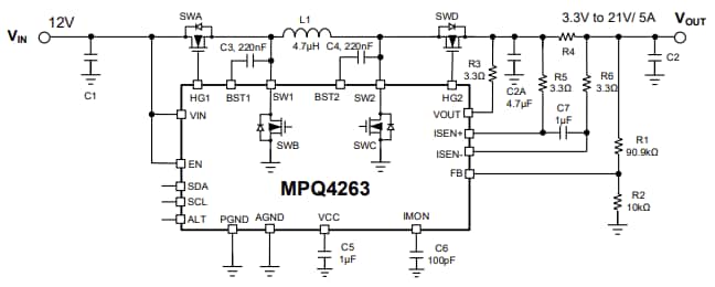 Application Circuit Diagram - Monolithic Power Systems (MPS) MPQ4263 Buck-Boost Converters